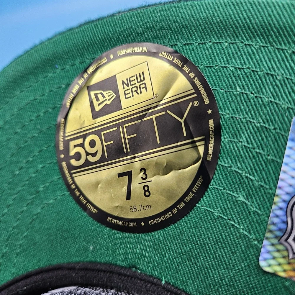 California Golden Seals New Era Fitted 7 3/8 Black Green Wool Blend Hockey Cap - Picture 2 of 10